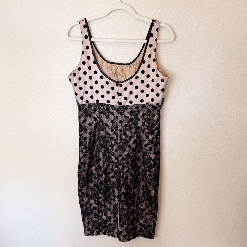 Voodoo Vixen Retro Rockabilly Lace Black Polka Dot Midi Pencil Wiggle Dress Med - Picture 5 of 5